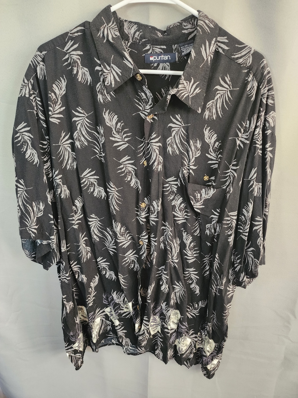 Puritan Black Short-Sleeve Palm Print Button-Down Shirt Camp Hawaiian